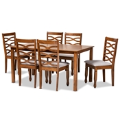 Baxton Studio Lanier Modern and Contemporary Grey Fabric Upholstered and Walnut Brown Finished Wood 7-Piece Dining Set